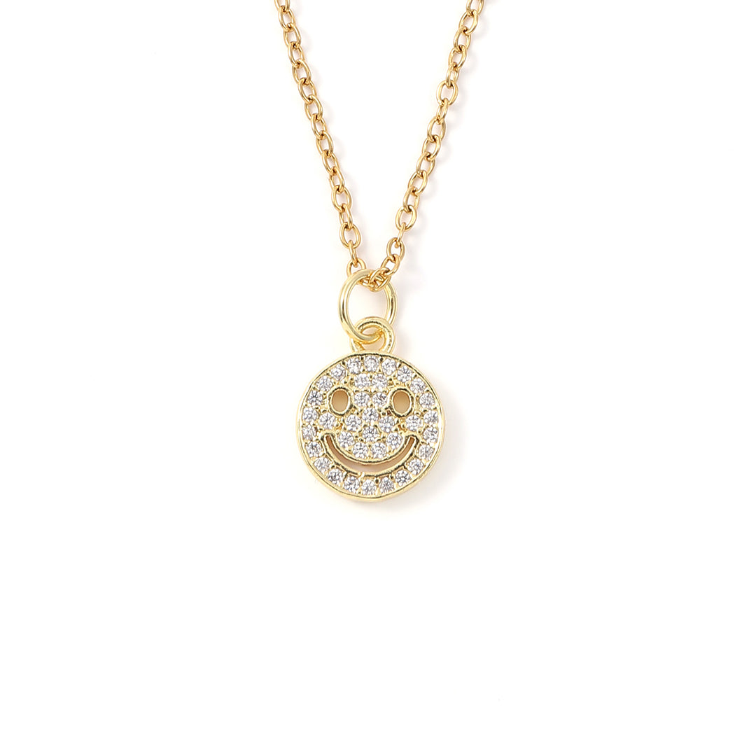 Lovely - Smiley Face Charm Dangling Necklace Gold