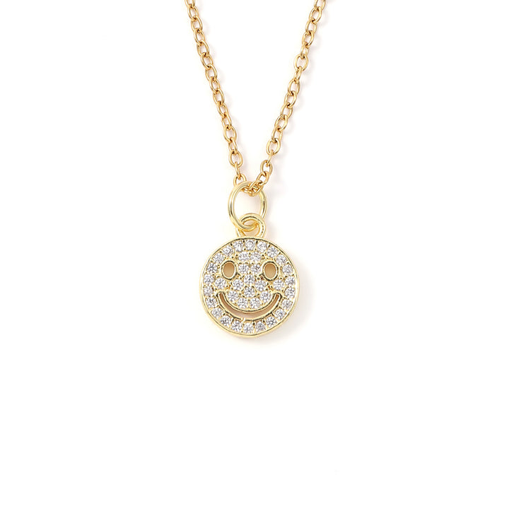 Lovely - Smiley Face Charm Dangling Necklace Gold