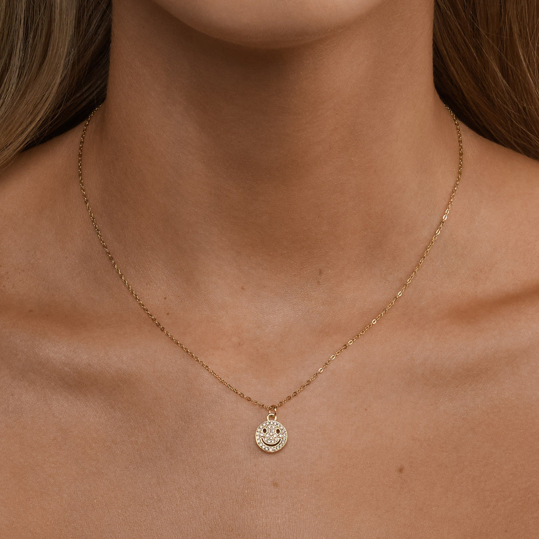 Lovely - Smiley Face Charm Dangling Necklace Gold
