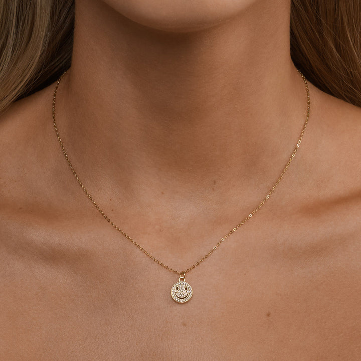 Lovely - Smiley Face Charm Dangling Necklace Gold