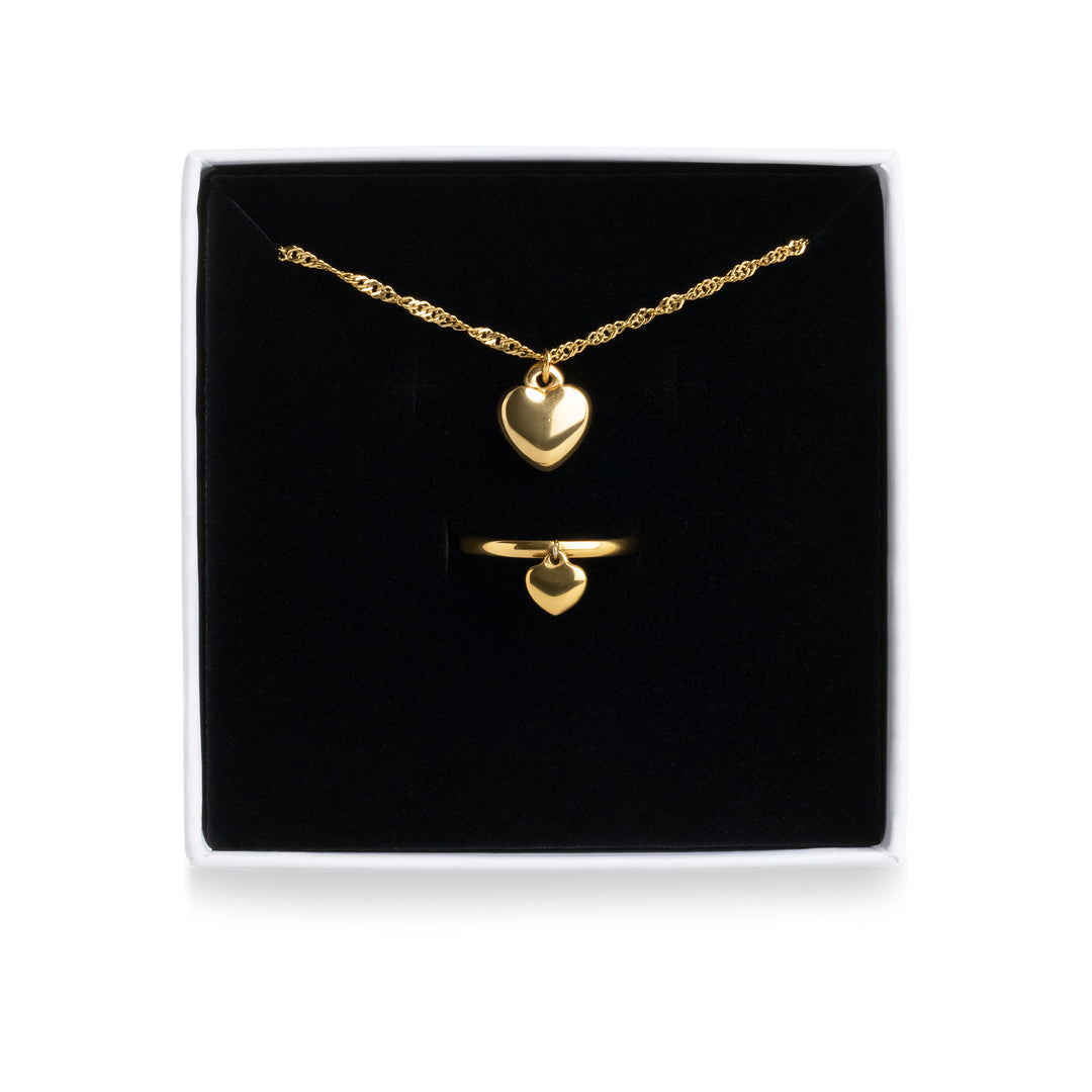 Herz Schmuckset Halskette & Ring Edelstahl