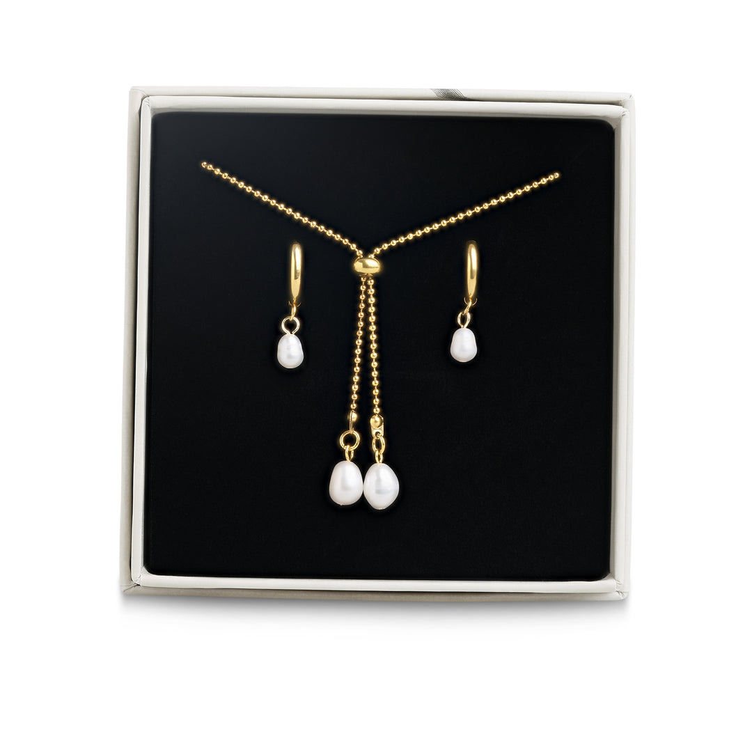 Schmuckset - Perlenohrringe &amp; Halskette aus Edelstahl