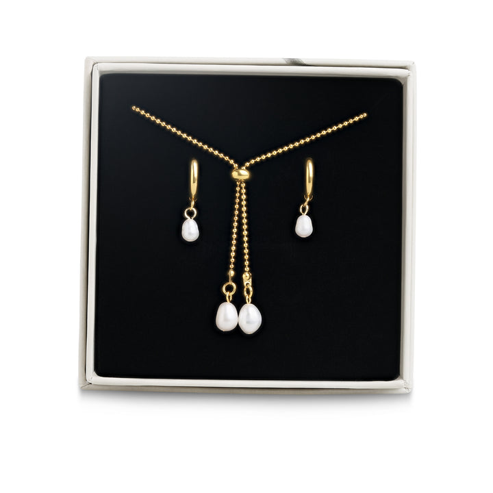 Schmuckset - Perlenohrringe &amp; Halskette aus Edelstahl