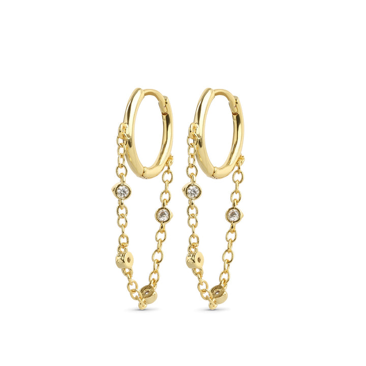 Bo – crystal chain hoop earrings in stainless steel, gold | Timi of Sweden