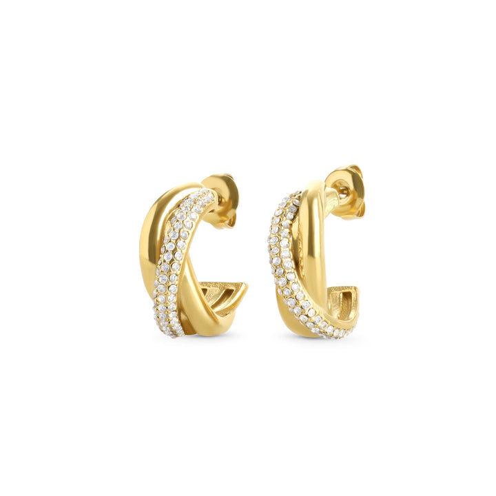 Boa – gedrehte Ohrringe mit Kristall aus Edelstahl, Gold | Timi of Sweden